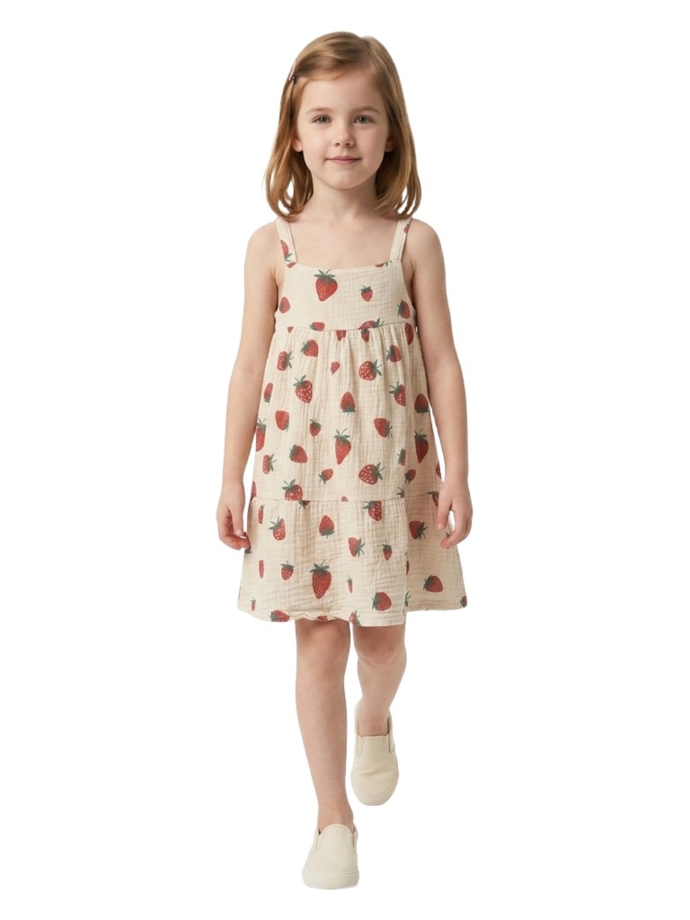 Rabbit + Bear Strawberry Print Organic Cotton Cream Toddler Girl Dress size 4